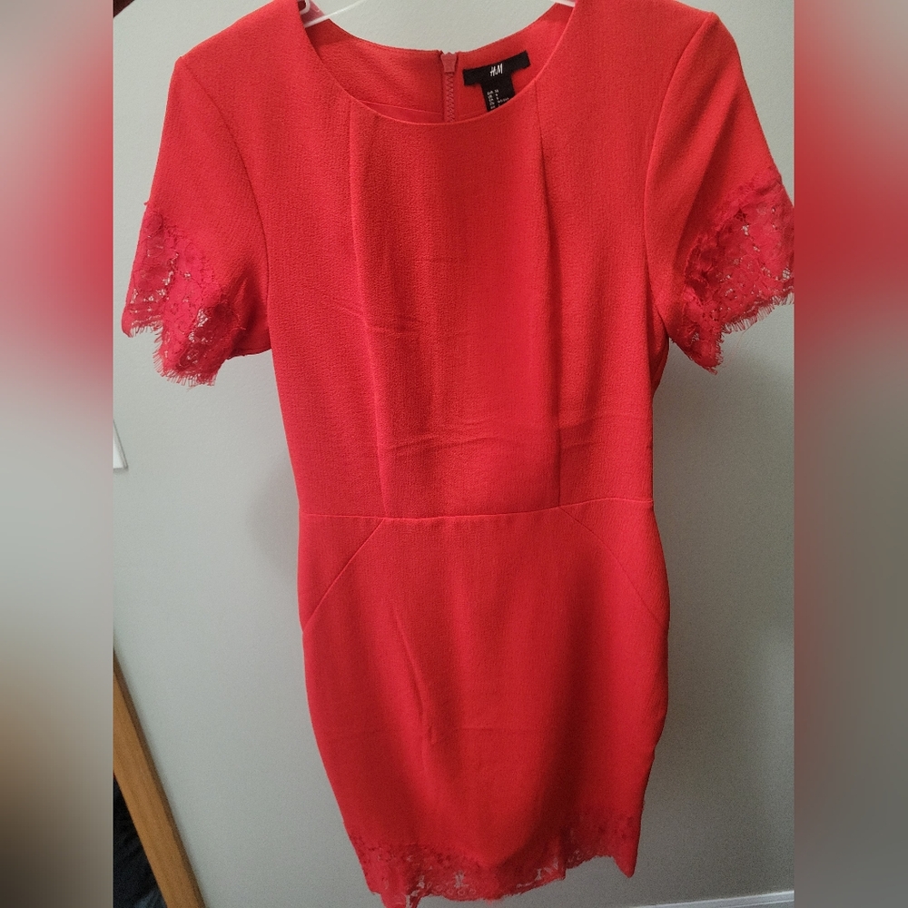H&M Red Flutter Sleeve Sheath Dress